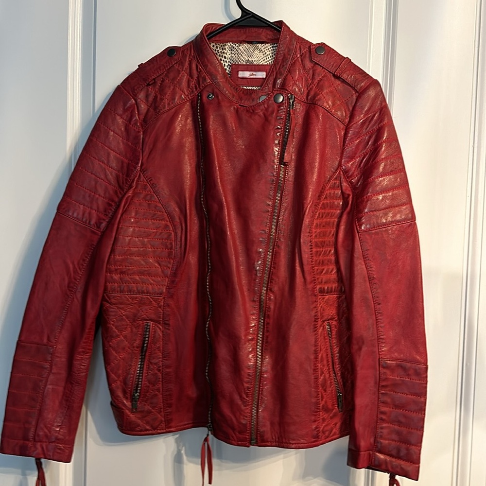 Joe Brown Red Leather Moto Jacket 2X